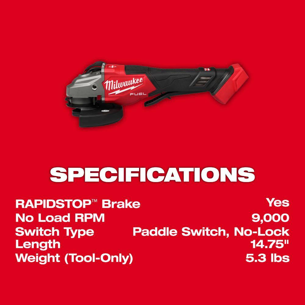 Milwaukee M18 FUEL 18-Volt Lith-Ion Brushless Cordless 4-1/2 in./6 in. Braking Grinder w/ Paddle Switch w/ 4-1/2 in./5 in. Grinder