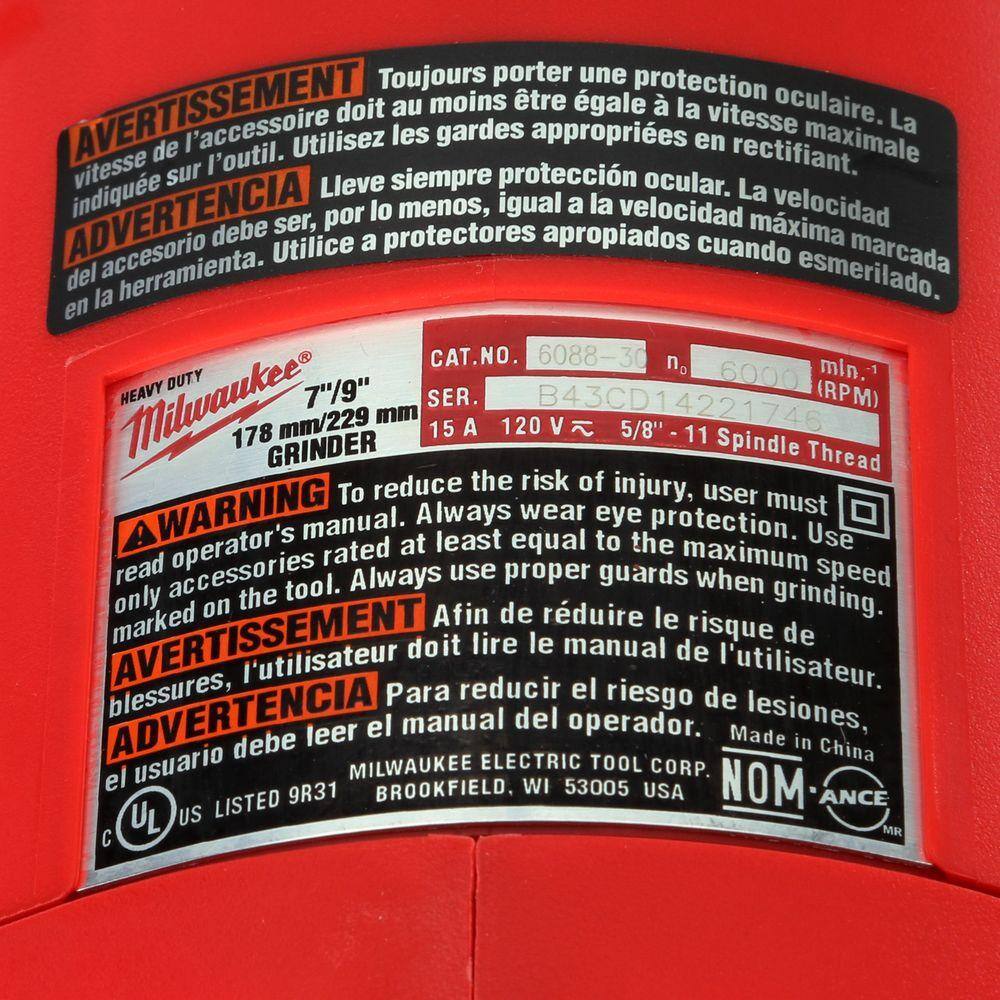 Milwaukee 15 Amp 7/9 in. Large Angle Grinder with Trigger Lock-On Switch