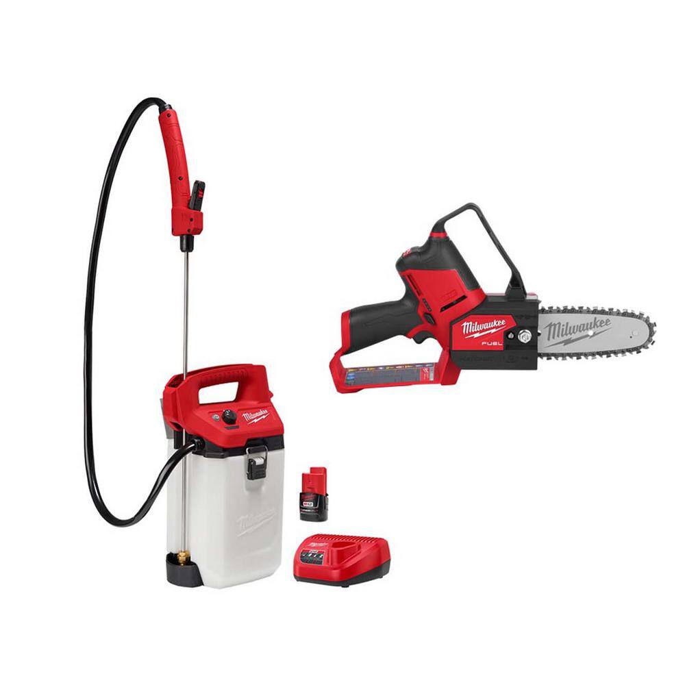 Milwaukee M12 12-Volt 2 Gal. Lithium-Ion Cordless Handheld Sprayer Kit with 6 in. HATCHET Pruning Saw, 2.0 Ah Battery, Charger