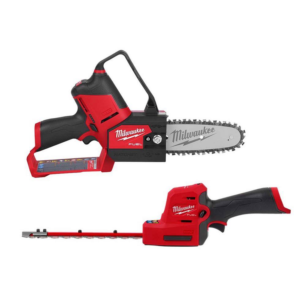 Milwaukee M12 FUEL 6 in. 12V Brushless Cordless Battery Powered Pruning Chainsaw HATCHET w/ M12 8 in. Hedge Trimmer