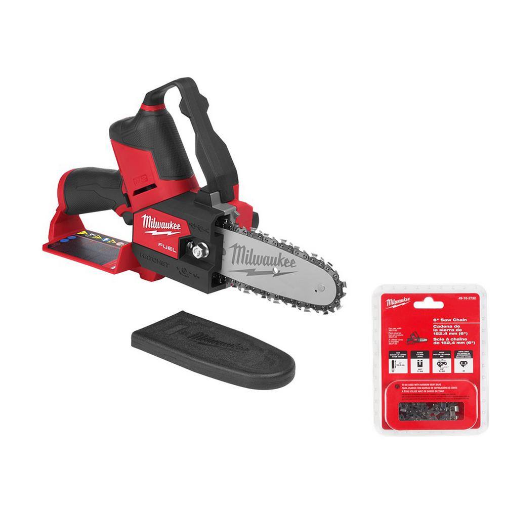 Milwaukee M12 FUEL 12V Lithium-Ion Brushless Battery 6 in. HATCHET Chainsaw (Tool-Only) with Extra 6 in. Chain