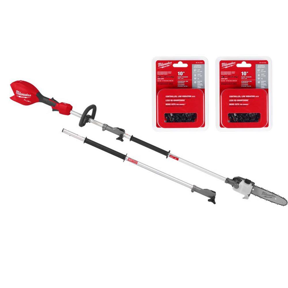 Milwaukee M18 FUEL 18V 10 in. Brushless Cordless Battery Powered Pole Saw with QUIK-LOK Attachment Capability & (2) Extra Chain