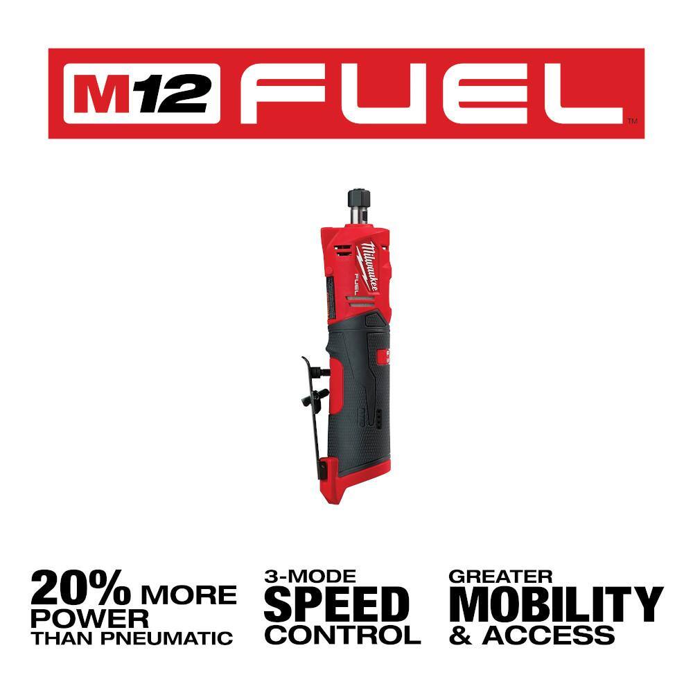 Milwaukee M12 FUEL 12V Lithium-Ion Brushless Cordless 1/4 in. Straight Die Grinder w/CP High Output 2.5 Ah Battery Pack