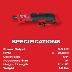 Milwaukee M12 FUEL 12V Lithium-Ion Brushless Cordless 1/4 in. Straight Die Grinder Kit with Two 2.0 Ah Batteries