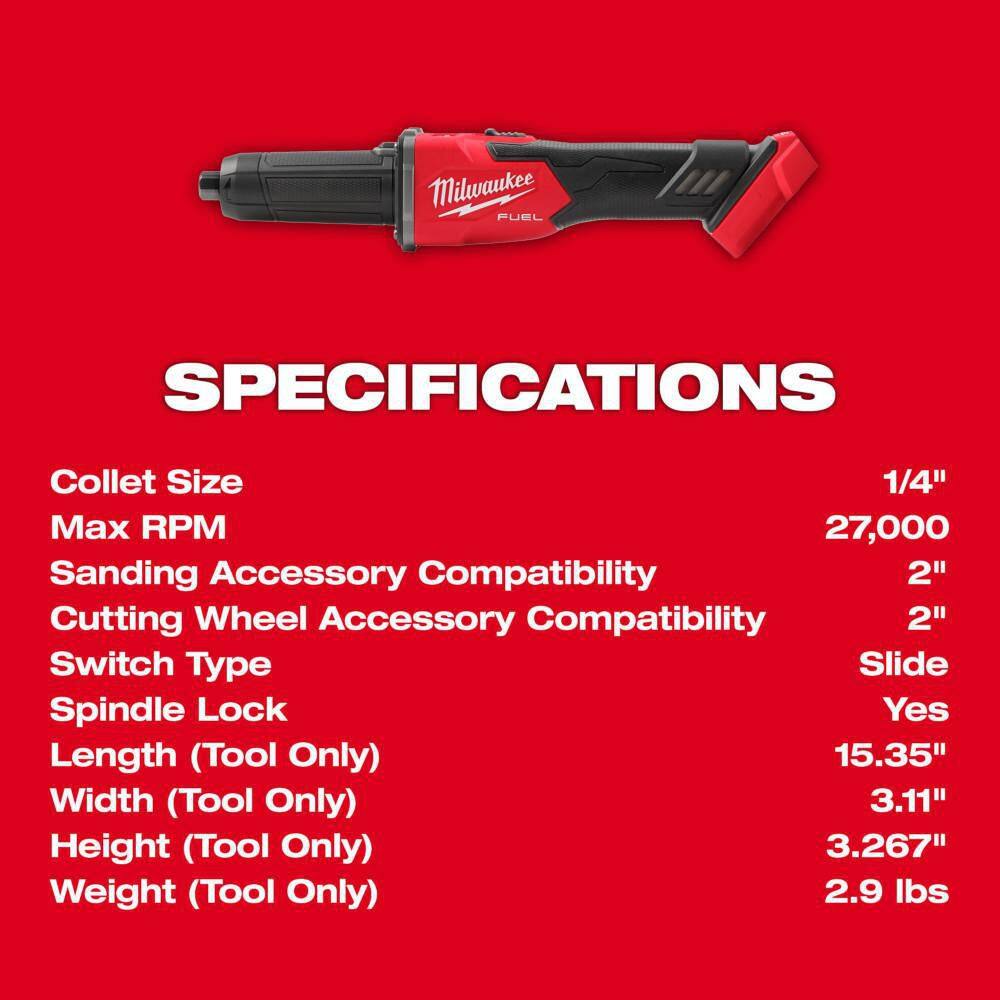 Milwaukee M18 FUEL 18V Lithium-Ion Brushless Cordless 1/4 in. Braking Die Grinder (Tool-Only) w/Mid Torque 1/2 in. Impact Wrench