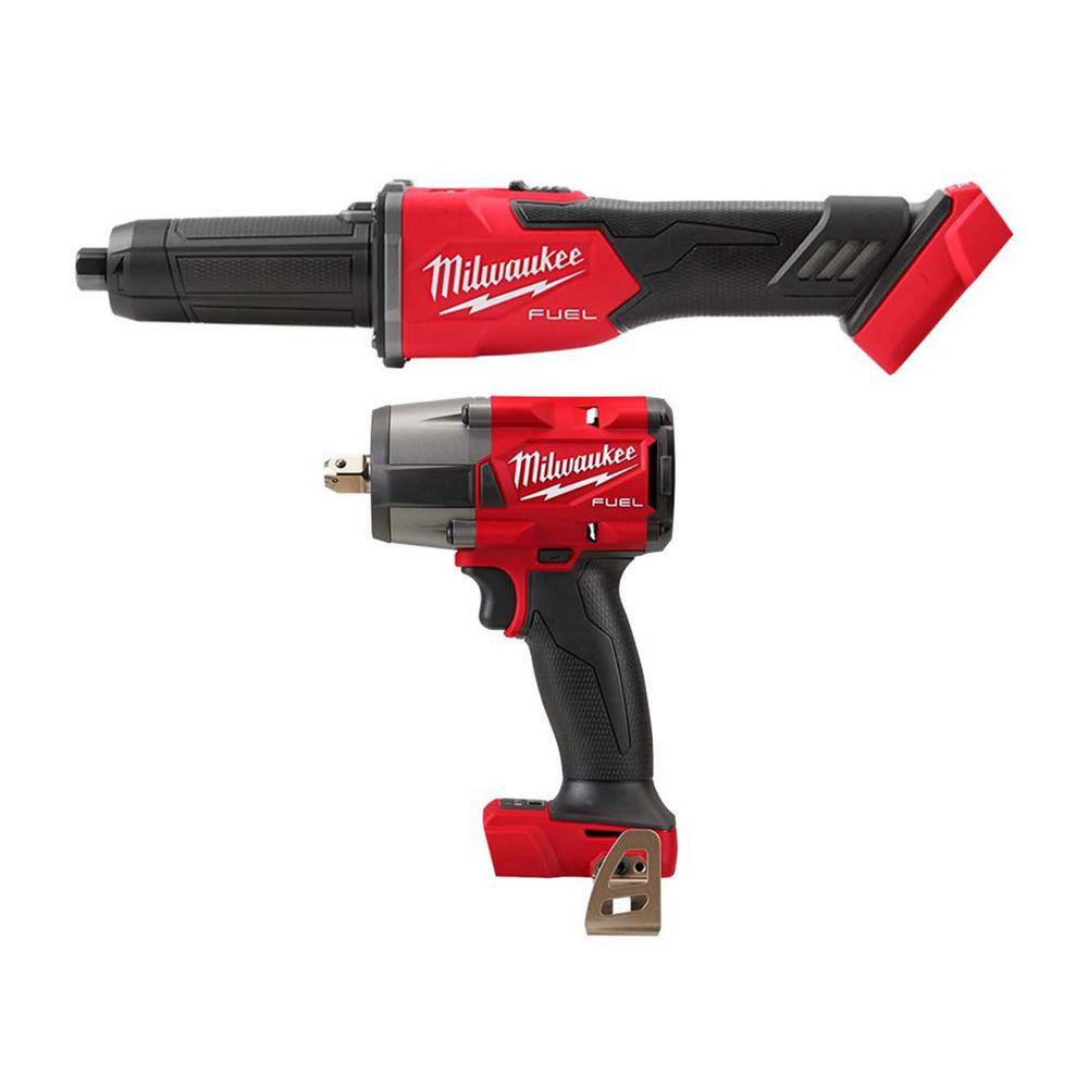Milwaukee M18 FUEL 18V Lithium-Ion Brushless Cordless 1/4 in. Braking Die Grinder (Tool-Only) w/Mid Torque 1/2 in. Impact Wrench