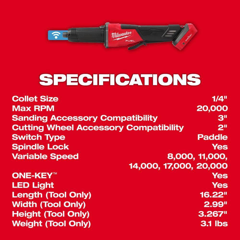 Milwaukee M18 FUEL 18V Lithium-Ion Brushless Cordless 2-3 in. Variable Speed Die Grinder Paddle Switch w/One-Key (Tool-Only)