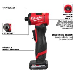 Milwaukee M12 FUEL 12V Lithium-Ion Brushless Cordless 1/4 in. Right Angle Die Grinder with M12 Cordless 3/8 in. Ratchet