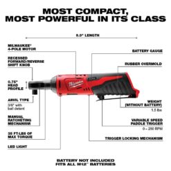 Milwaukee M12 FUEL 12V Lithium-Ion Brushless Cordless 1/4 in. Right Angle Die Grinder with M12 Cordless 3/8 in. Ratchet