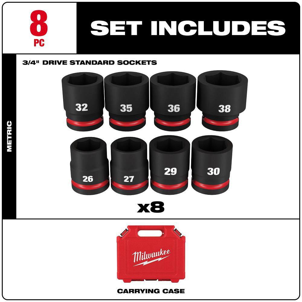 Milwaukee SHOCKWAVE 3/4 in. Drive Metric 6 Point Impact Socket Set (8-Piece)