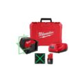 Milwaukee M12 12-Volt Lithium-Ion Cordless Green 125 ft. Cross Line and Plumb Points Laser Level Kit with 3.0 Ah Battery