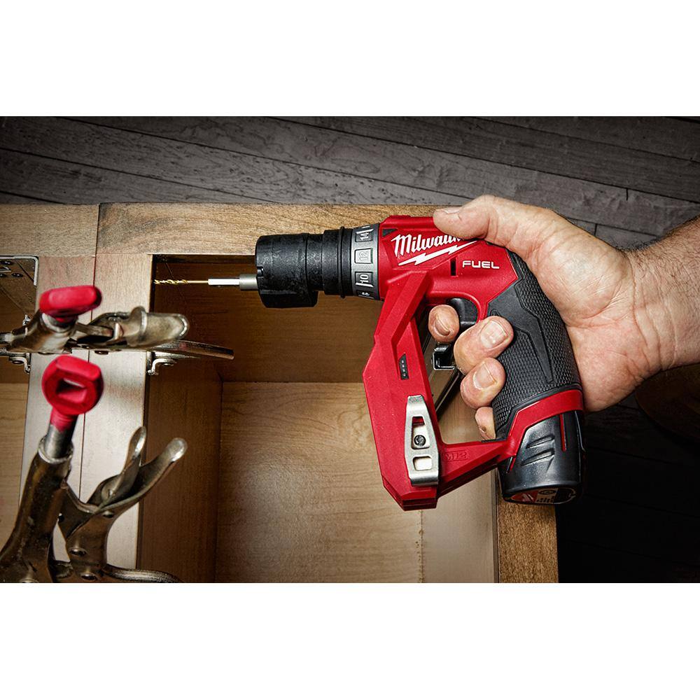 Milwaukee M12 FUEL 12V Lithium-Ion Brushless Cordless 4-in-1 Installation 3/8 in. Drill Driver Kit W/M12 Rocket Stand Light