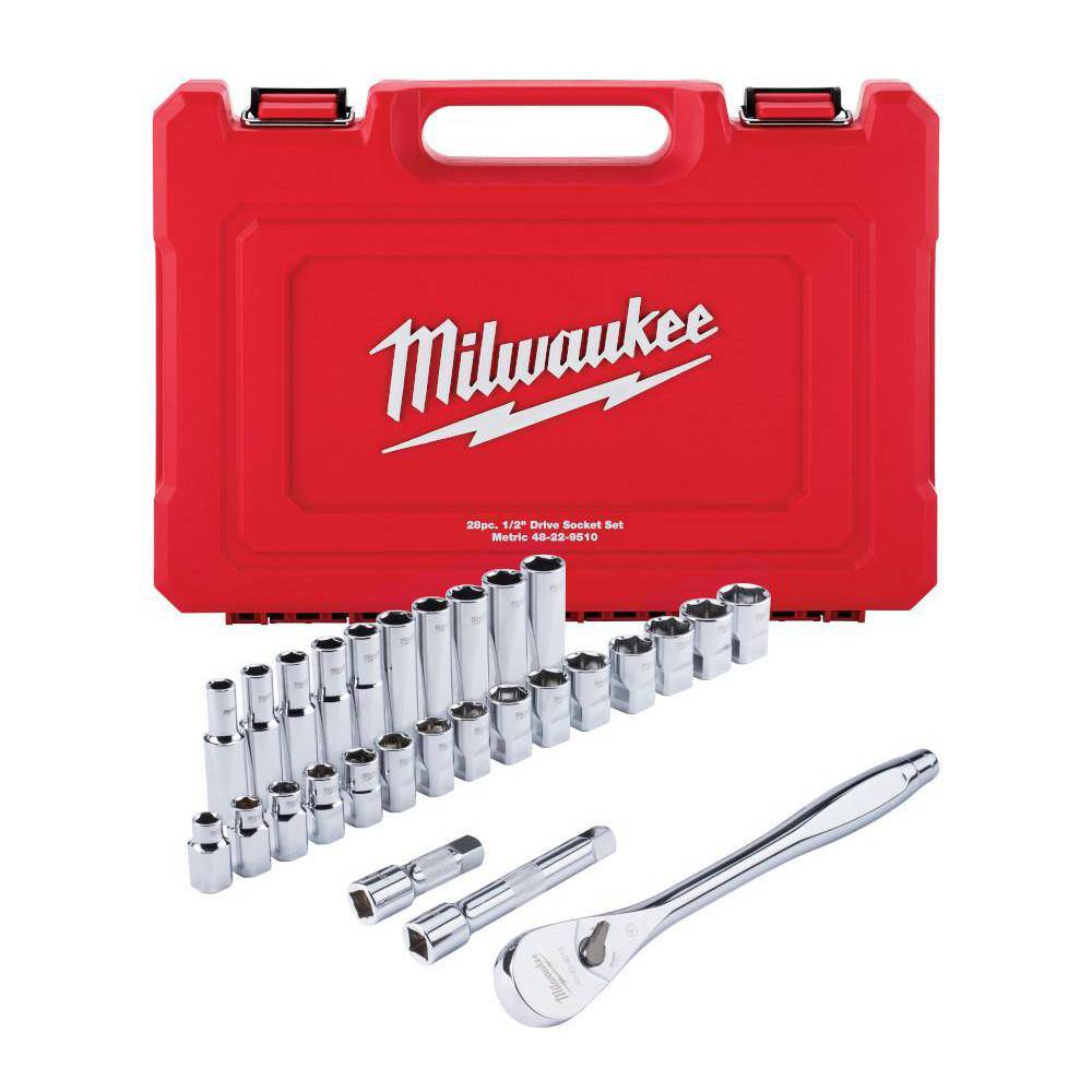 Milwaukee 1/2 in. Drive Metric Ratchet and Socket Mechanics Tool Set (28-Piece)