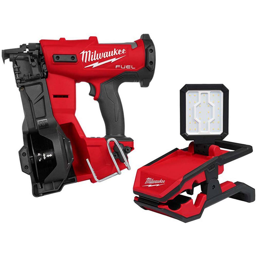 Milwaukee M18 FUEL 18-Volt Lithium-Ion Brushless Cordless Coil Roofing Nailer w/ M18 Rover LED Clamping Flood Light