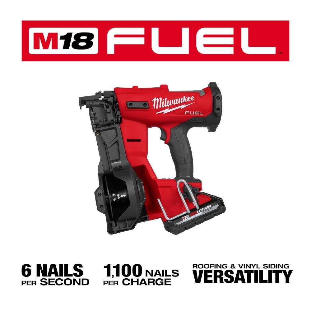 Milwaukee M18 FUEL 18-Volt Lithium-Ion Brushless Cordless Coil Roofing Nailer Combo Kit with (1) 3.0 Ah Battery, Charger and Bag