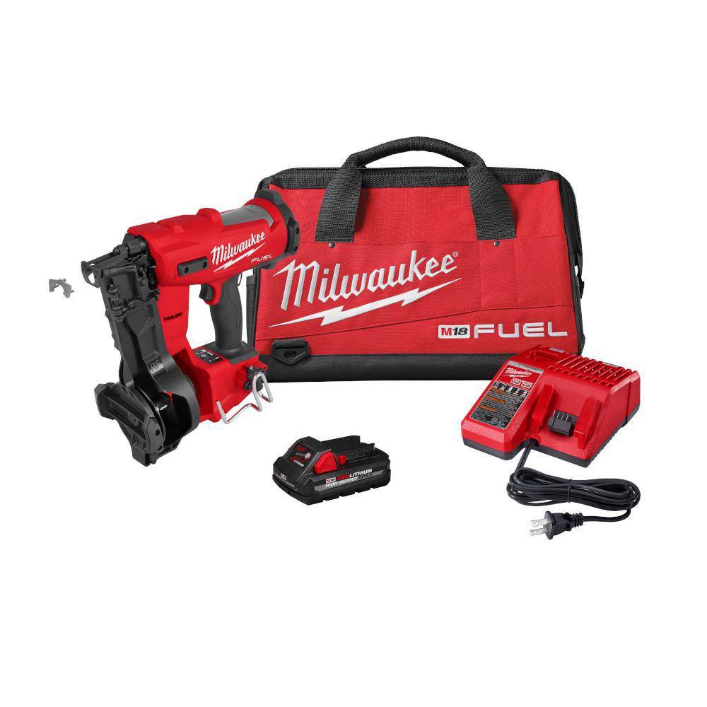 Milwaukee M18 FUEL 18-Volt Lithium-Ion Brushless Cordless Coil Roofing Nailer Combo Kit with (1) 3.0 Ah Battery, Charger and Bag