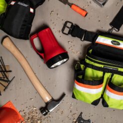 BUCKET BOSS Hi-Visibility 3-Bag Framer's Tool Belt with Suspenders Suspension Rig with 29-Pockets