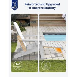 Mximu White Outdoor Weather Resistant Folding Adirondack Chair with Integrated Pullout Ottoman and Cup Holder