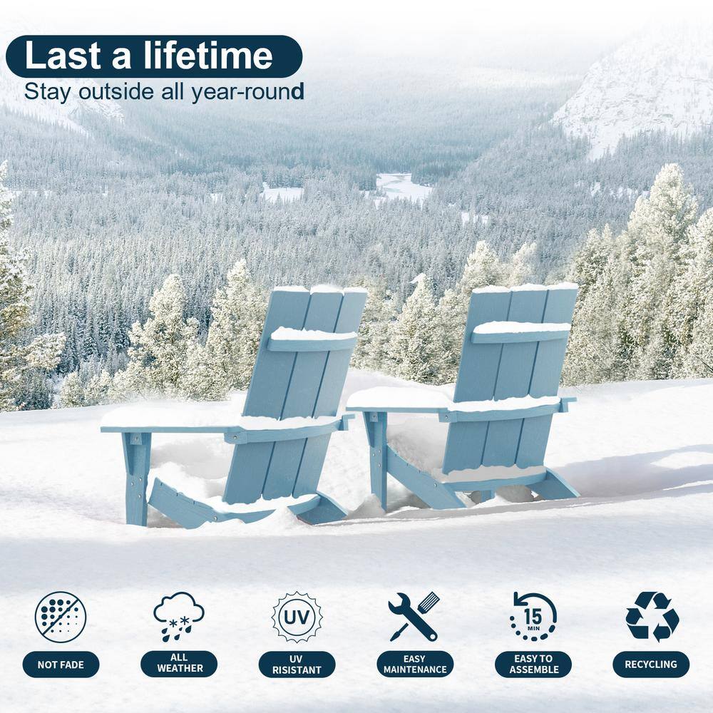 Mximu Oversize Modern Blue Plastic Outdoor Patio Adirondack Chair with Cup Holder