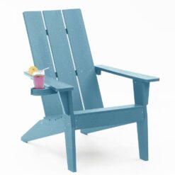 Mximu Oversize Modern Blue Plastic Outdoor Patio Adirondack Chair with Cup Holder