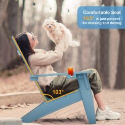 Mximu Oversize Modern Blue Plastic Outdoor Patio Adirondack Chair with Cup Holder