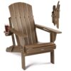 Mximu Teak HDPE Outdoor Folding Plastic Adirondack Chair with Cupholder