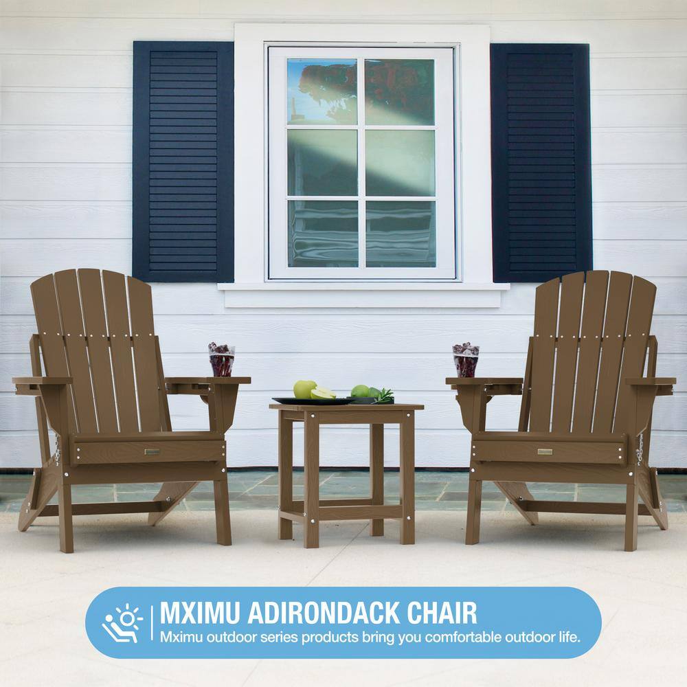 Mximu Teak HDPE Outdoor Folding Plastic Adirondack Chair with Cupholder