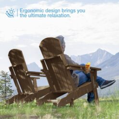 Mximu Teak HDPE Outdoor Folding Plastic Adirondack Chair with Cupholder