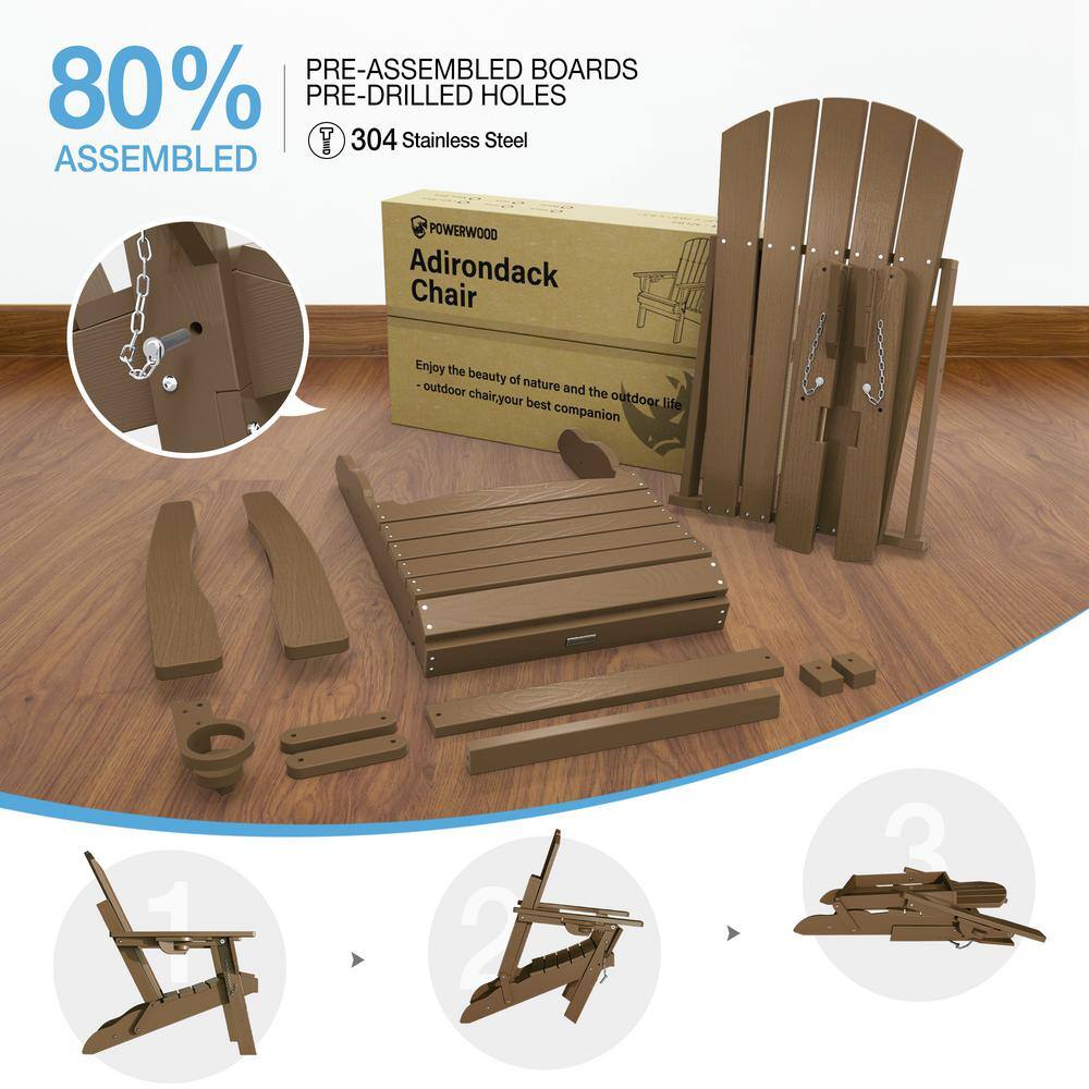 Mximu Teak HDPE Outdoor Folding Plastic Adirondack Chair with Cupholder