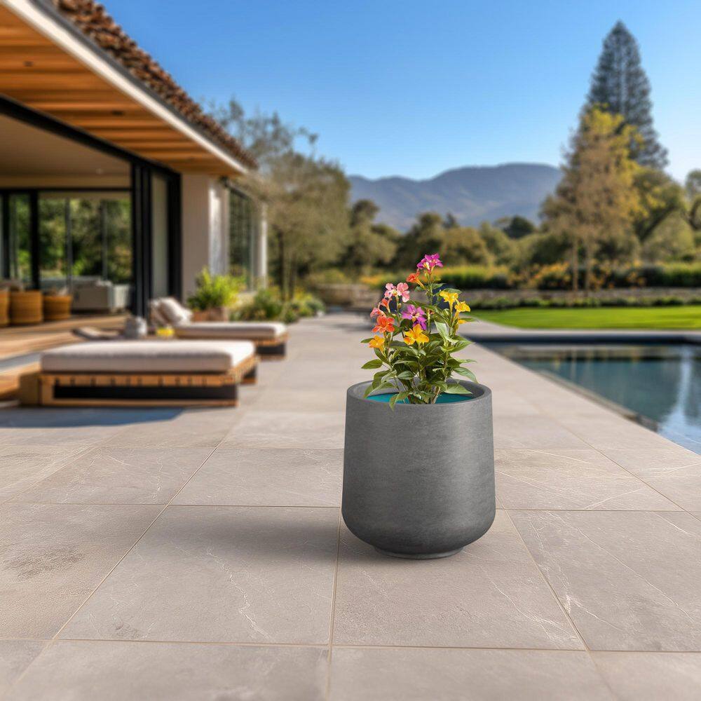 Sapcrete 17 in. Large Natural Gray(Enhanced Interior) Concrete Round Planter / Pot with Drainage Holes