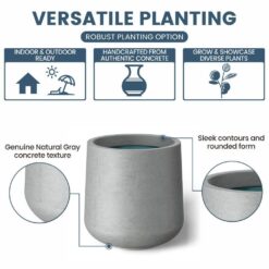 Sapcrete 17 in. Large Natural Gray(Enhanced Interior) Concrete Round Planter / Pot with Drainage Holes