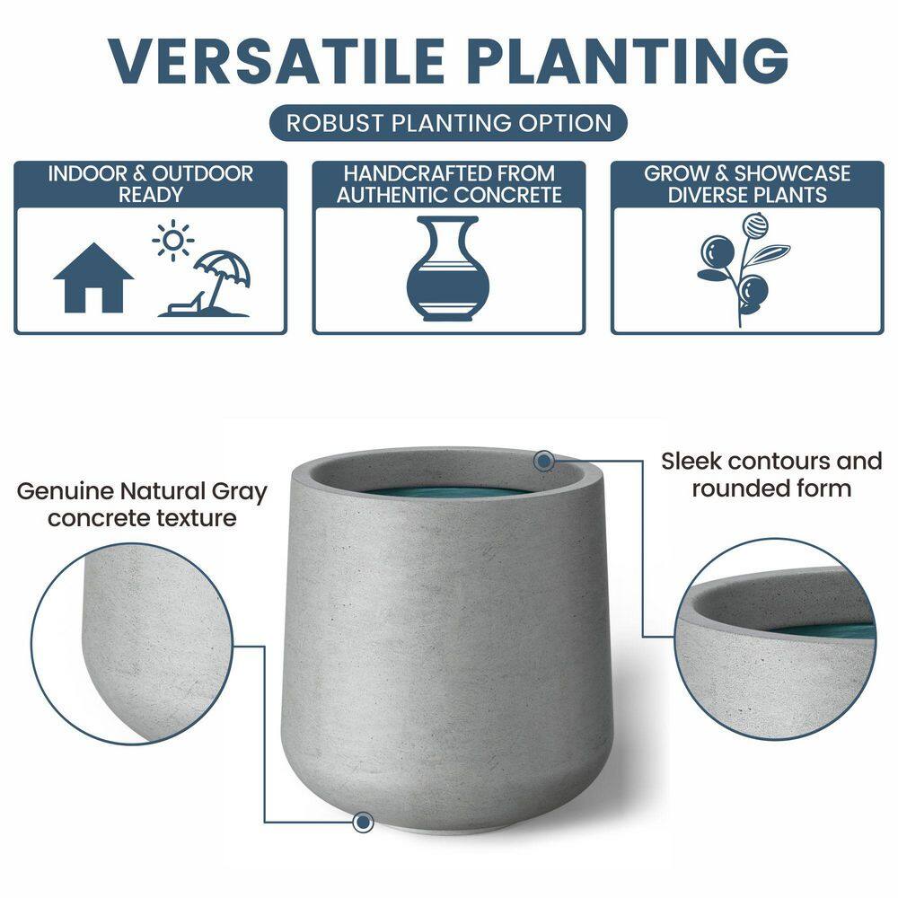 Sapcrete 17 in. Large Natural Gray(Enhanced Interior) Concrete Round Planter / Pot with Drainage Holes