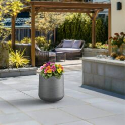 Sapcrete 17 in. Large Natural Gray(Enhanced Interior) Concrete Round Planter / Pot with Drainage Holes