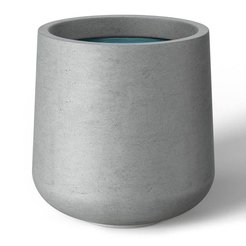 Sapcrete 17 in. Large Natural Gray(Enhanced Interior) Concrete Round Planter / Pot with Drainage Holes