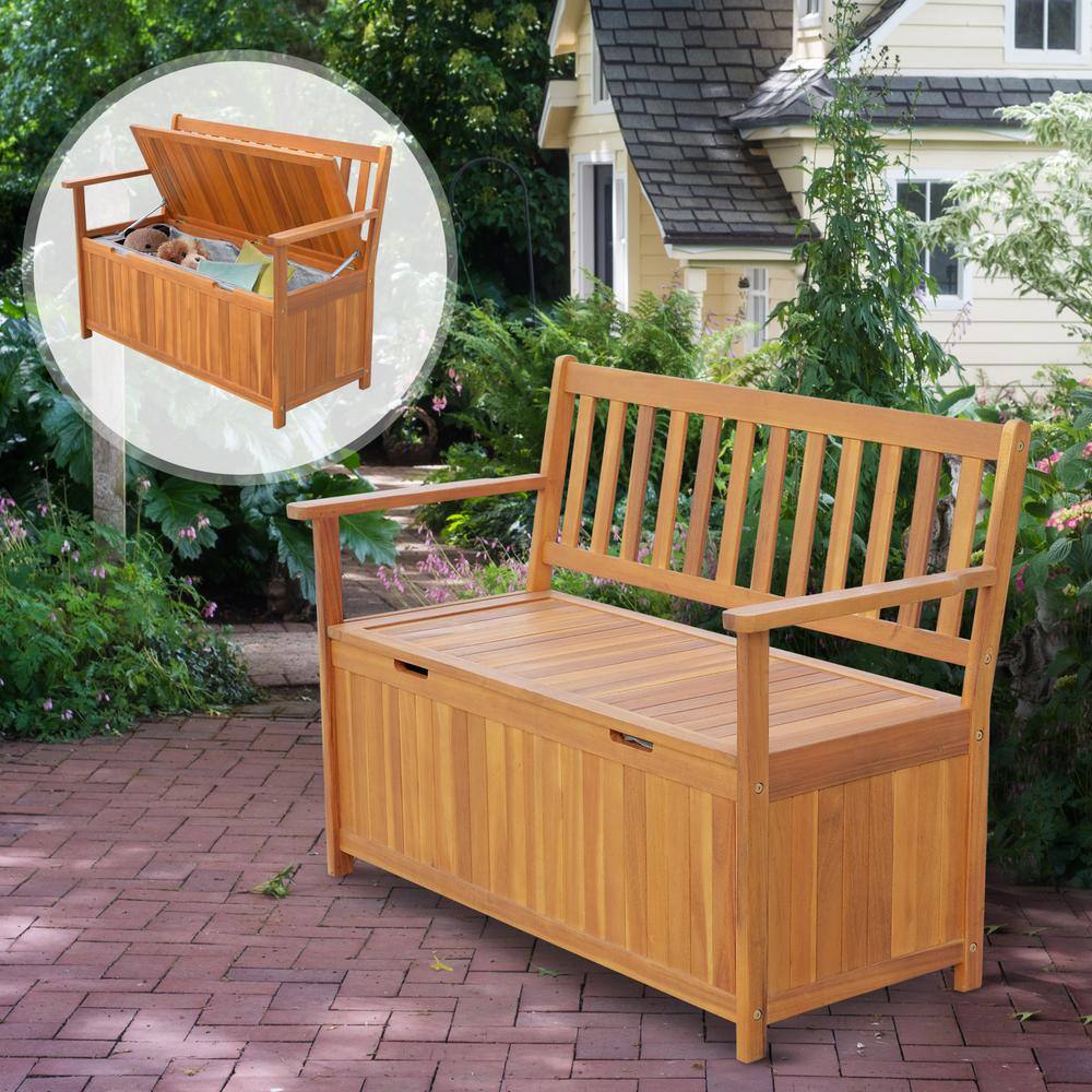 Outsunny 164.63 Gal. Natural Acacia Wood Deck Box with Seat