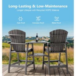PASAMIC Light Grey HDPE Tall Adirondack Chair with Removable Double Connecting Trays for Deck, Balcony, Patio (2-Pack)