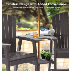 PASAMIC Light Grey HDPE Tall Adirondack Chair with Removable Double Connecting Trays for Deck, Balcony, Patio (2-Pack)