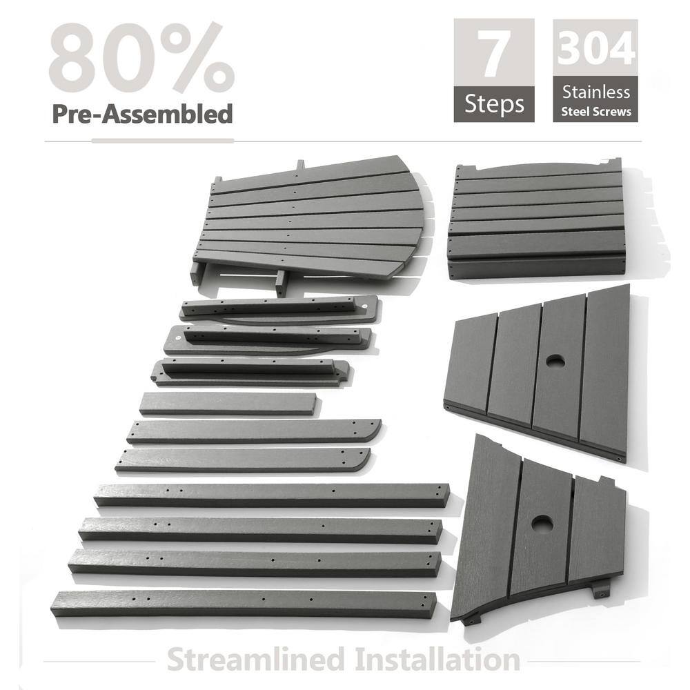 PASAMIC Light Grey HDPE Tall Adirondack Chair with Removable Double Connecting Trays for Deck, Balcony, Patio (2-Pack)