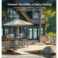 PASAMIC Light Grey HDPE Tall Adirondack Chair with Removable Double Connecting Trays for Deck, Balcony, Patio (2-Pack)