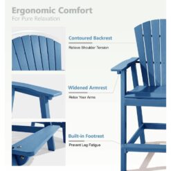 PASAMIC Blue HDPE Tall Adirondack Chair with Removable Double Connecting Trays for Deck, Balcony, Patio (2-Pack)