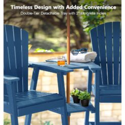 PASAMIC Blue HDPE Tall Adirondack Chair with Removable Double Connecting Trays for Deck, Balcony, Patio (2-Pack)