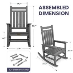 Oversized HDPE Resin Outdoor Patio Rocking Plastic Adirondack Chair in Gray