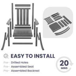 Oversized HDPE Resin Outdoor Patio Rocking Plastic Adirondack Chair in Gray