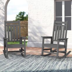 Oversized HDPE Resin Outdoor Patio Rocking Plastic Adirondack Chair in Gray