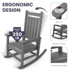 Oversized HDPE Resin Outdoor Patio Rocking Plastic Adirondack Chair in Gray