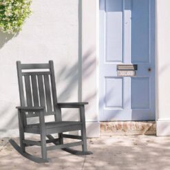 Oversized HDPE Resin Outdoor Patio Rocking Plastic Adirondack Chair in Gray