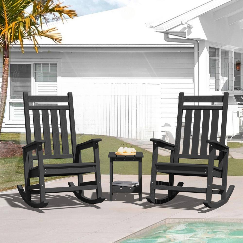 HDPE Black Adirondack Rocking Chair (1-Pack)
