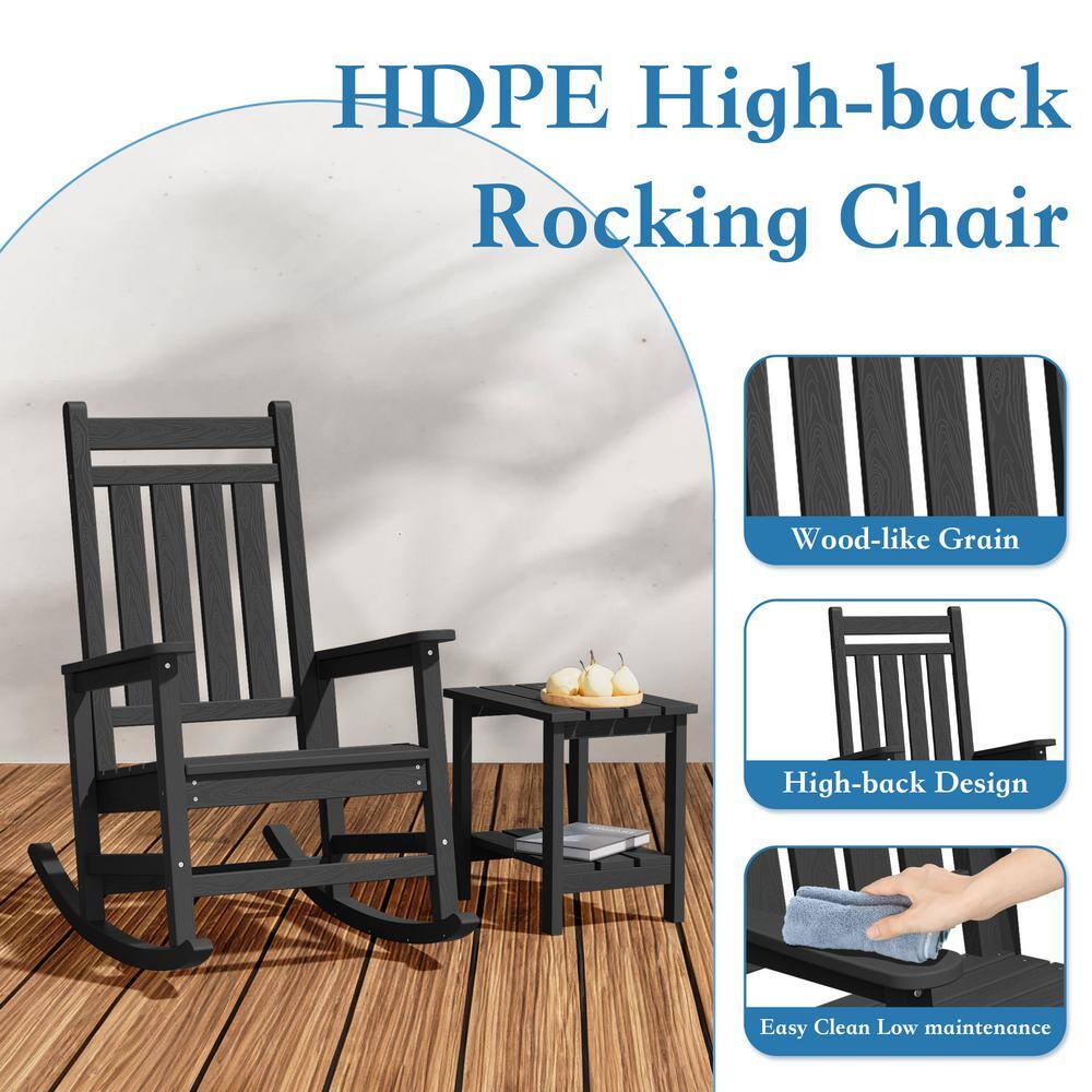 HDPE Black Adirondack Rocking Chair (1-Pack)