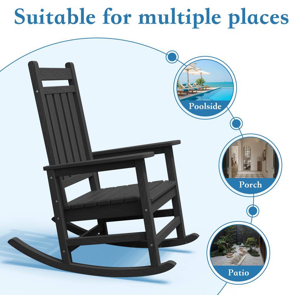 HDPE Black Adirondack Rocking Chair (1-Pack)