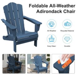 HDPE Classic Navy Folding Plastic Adirondack Chair (1-Pack)